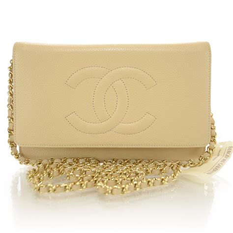 chanel wallet on a chain beige caviar